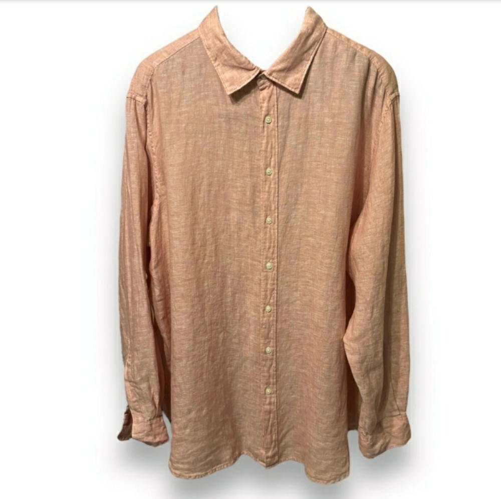 PERRY ELLIS Pink 100% Linen Button Front Shirt